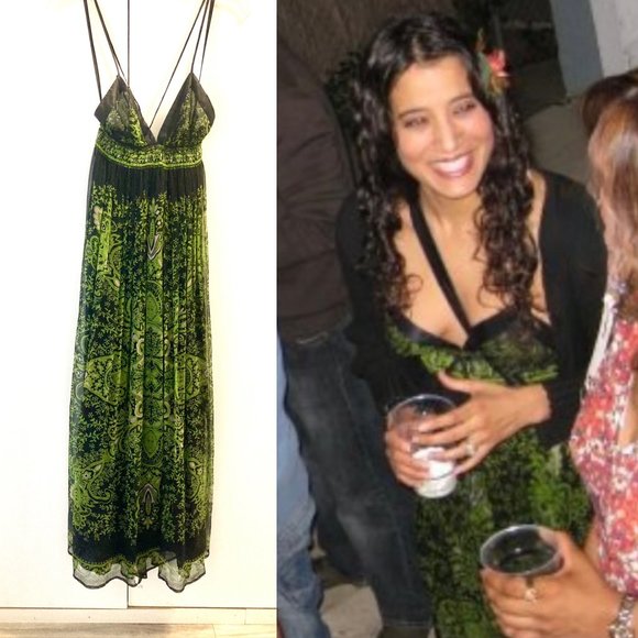 XS Bebe Green & Black Sheer, Lined Maxi Dress - Picture 2 of 15